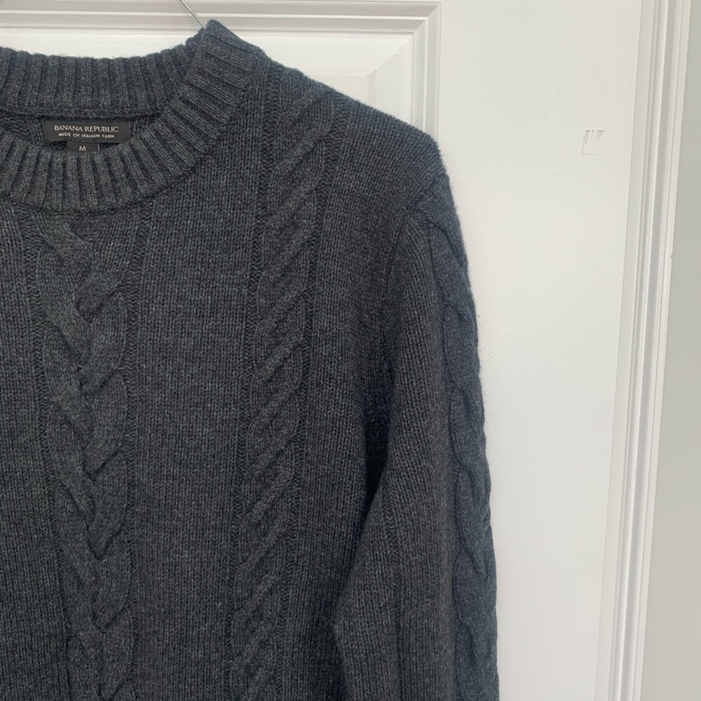 Mens Banana Republic Cable Knit Sweater Grey Medium Italian Yard